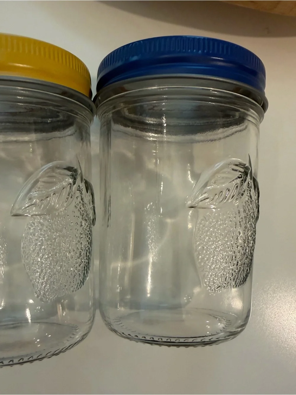 Set of (4) Lemon Embossed Standard Mouth Jars with Lemon Lids - blue & yellow